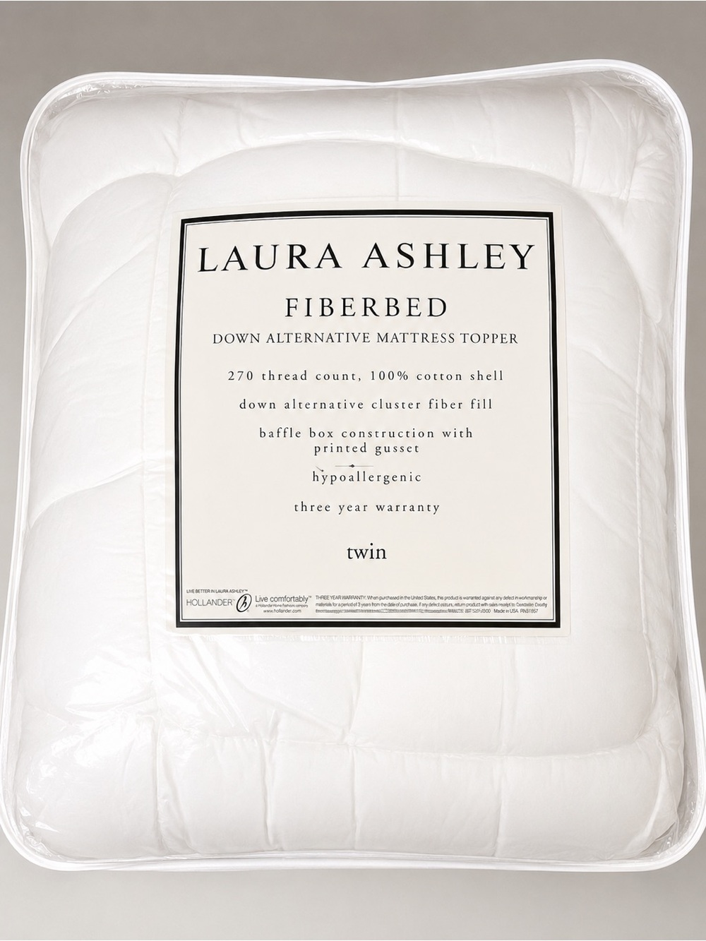 NEW Laura Ashley Twin Fiberbed Mattress Topper – Down Alternative – Sealed